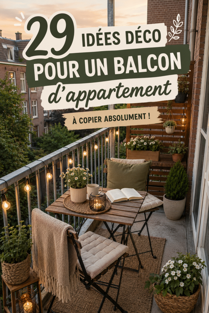 Balcon décoré avec des plantes et du mobilier cozy