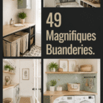 Buanderie moderne et organisée avec des rangements stylés et pratiques.