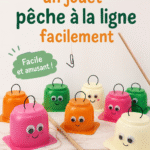 Jouet de pêche à la ligne fait maison coloré sur une table de bricolage