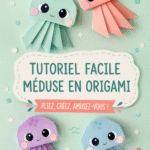Un tutoriel d'origami présentant une méduse colorée en papier