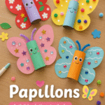 Un ensemble de papillons en papier multicolores sur une table de bricolage