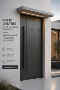 Porte d'entrée en métal galvanisé sur mesure, alliant robustesse et style.