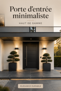 Porte d'entrée minimaliste en bois avec un design moderne et épuré.