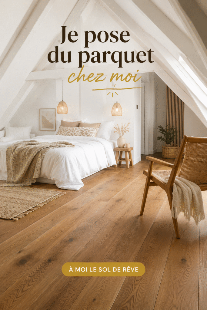 Pose de parquet dans un salon moderne avec un intérieur chaleureux.