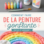 Peinture gonflante colorée étalée sur une toile avec des outils de peinture.