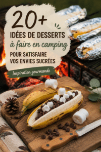 Un feu de camp avec des desserts sucrés préparés en camping