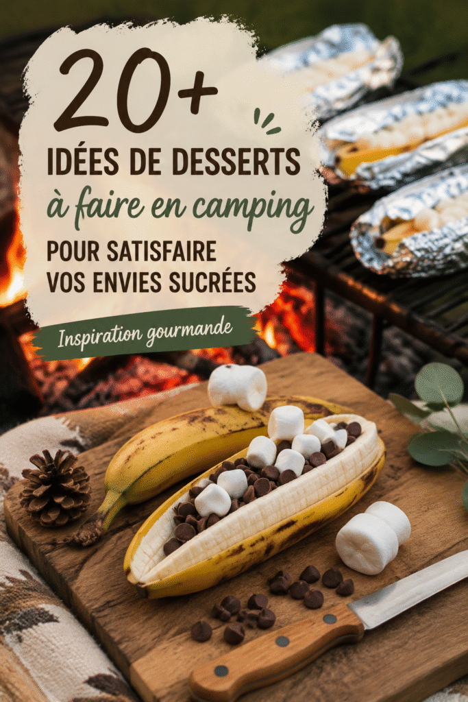Un feu de camp avec des desserts sucrés préparés en camping