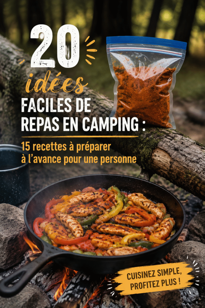 Des plats savoureux préparés pour un camping réussi, avec des produits frais disposés sur une table extérieure.
