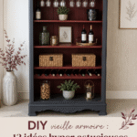 Armoire ancienne relookée avec de la peinture colorée et des poignées modernes