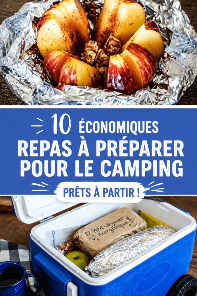 Image de plats de camping préparés à l'avance, illustrant des recettes savoureuses et pratiques.