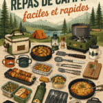 Repas de camping savoureux préparés en extérieur