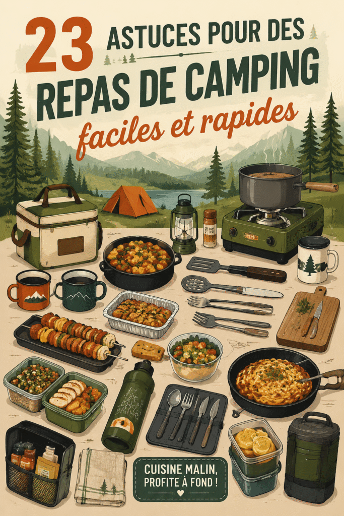 Repas de camping savoureux préparés en extérieur