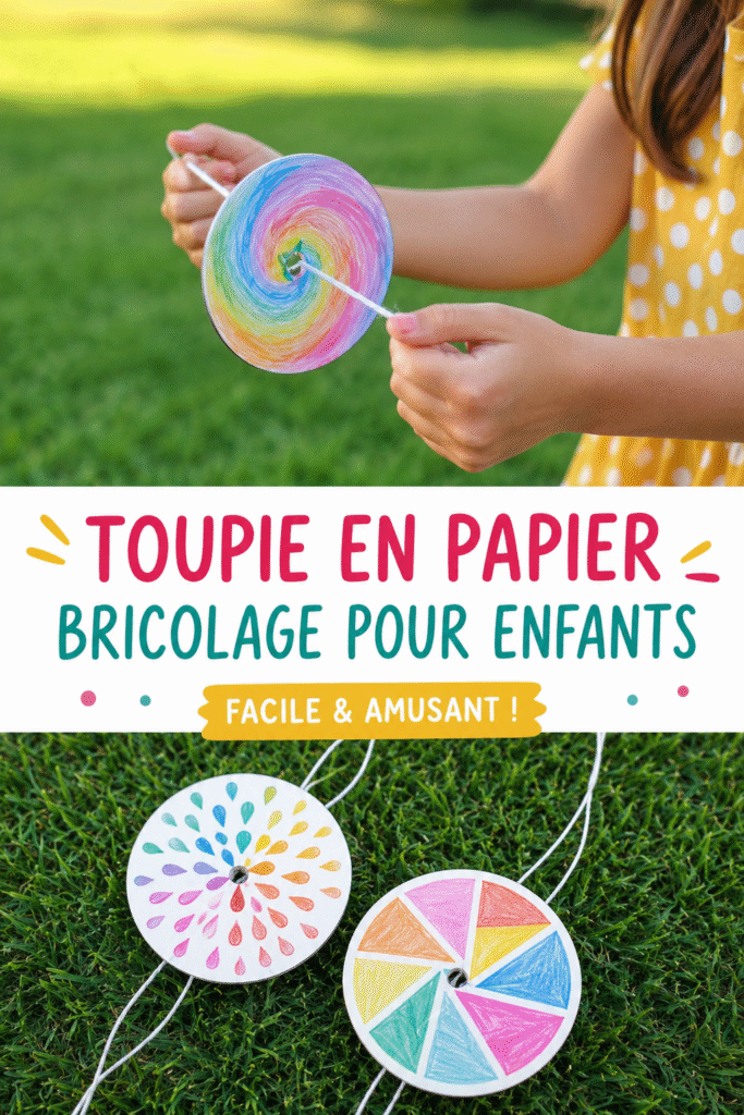 Image d'un spinner en papier coloré fabriqué par des enfants.