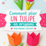 Tulipe en origami colorée sur fond blanc, pliée avec soin