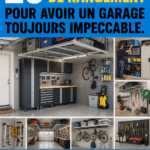 Un garage bien rangé avec des étagères et des outils organisés, montrant des idées pratiques.