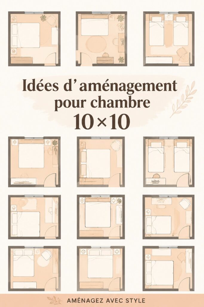 Un aménagement cosy et pratique d'une chambre de 10 m² avec un lit, un bureau et des rangements.