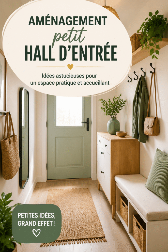 Un hall d'entrée magnifiquement aménagé avec un miroir et des rangements pratiques.