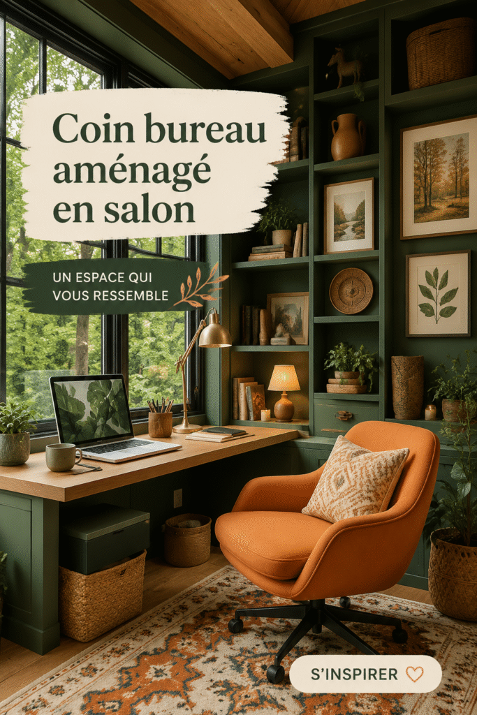 Un salon lumineux avec un coin bureau bien aménagé et cosy