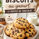 Des biscuits au yaourt avec des pépites de chocolat, sur une table de camping en pleine nature