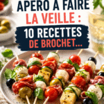Assortiment de brochettes apéro colorées prêtes pour un camping convivial.