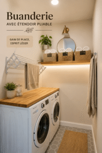 Buanderie moderne avec un séchoir pliable bien intégré