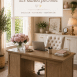 Un bureau féminin élégant avec des touches de décoration douce