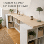 Bureau KALLAX aménagé avec des éléments déco et un espace de travail organisé.