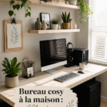 Un bureau à domicile inspiré par la nature avec des plantes et un éclairage chaleureux