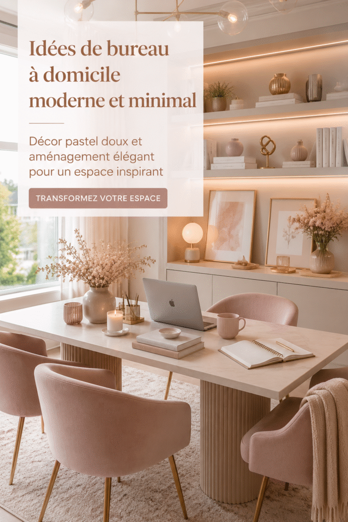Bureau moderne et minimaliste avec des accents pastel