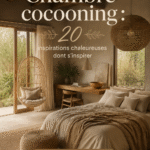 Chambre cocooning avec des textiles doux et une ambiance chaleureuse.