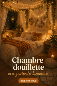 Chambre cozy avec des guirlandes lumineuses suspendues