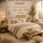 Chambre moderne avec une palette de couleurs neutres évoquant le luxe