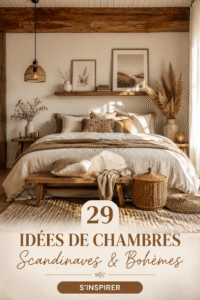 Une chambre Scandi Boho avec des textures douces et des décorations naturelles