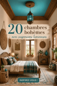 Chambre au style boho avec un éclairage suspendu chic