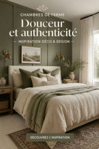 Chambre de ferme cosy avec des meubles en bois et des textiles doux