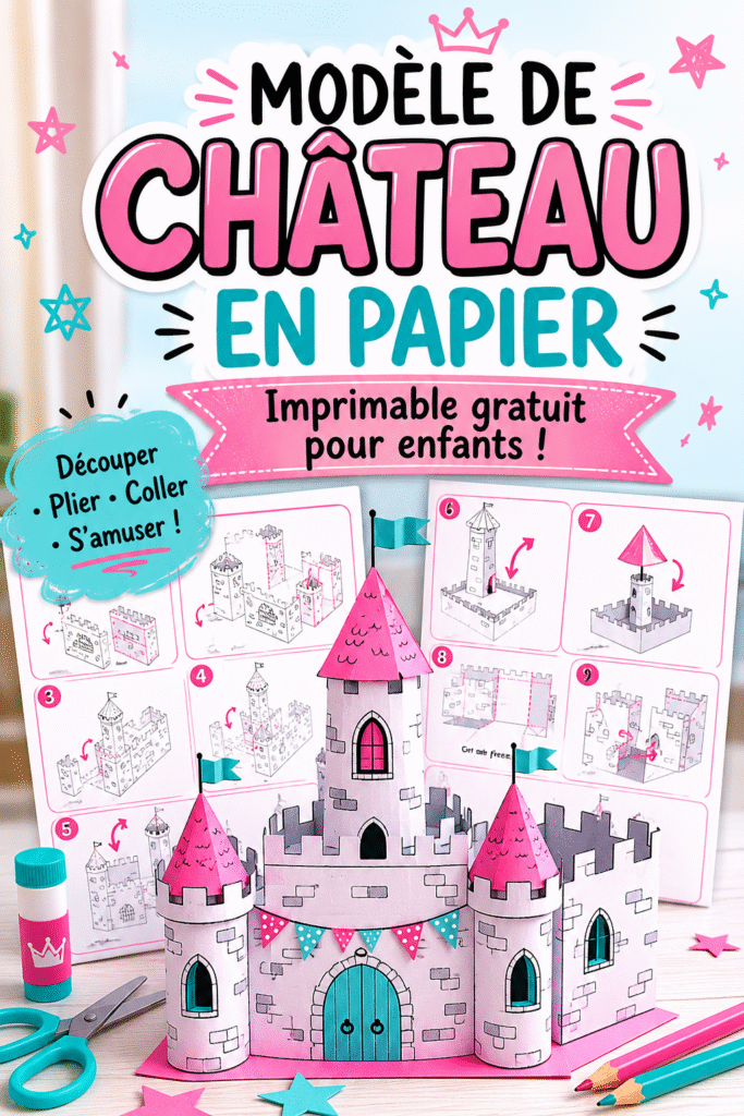 Modèle de château en papier à imprimer pour une activité DIY avec les enfants.