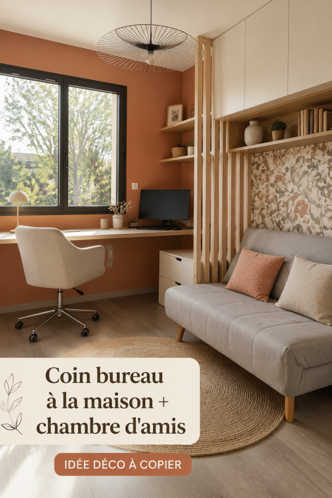Coin bureau cosy et pratique intégré dans une chambre d'amis.