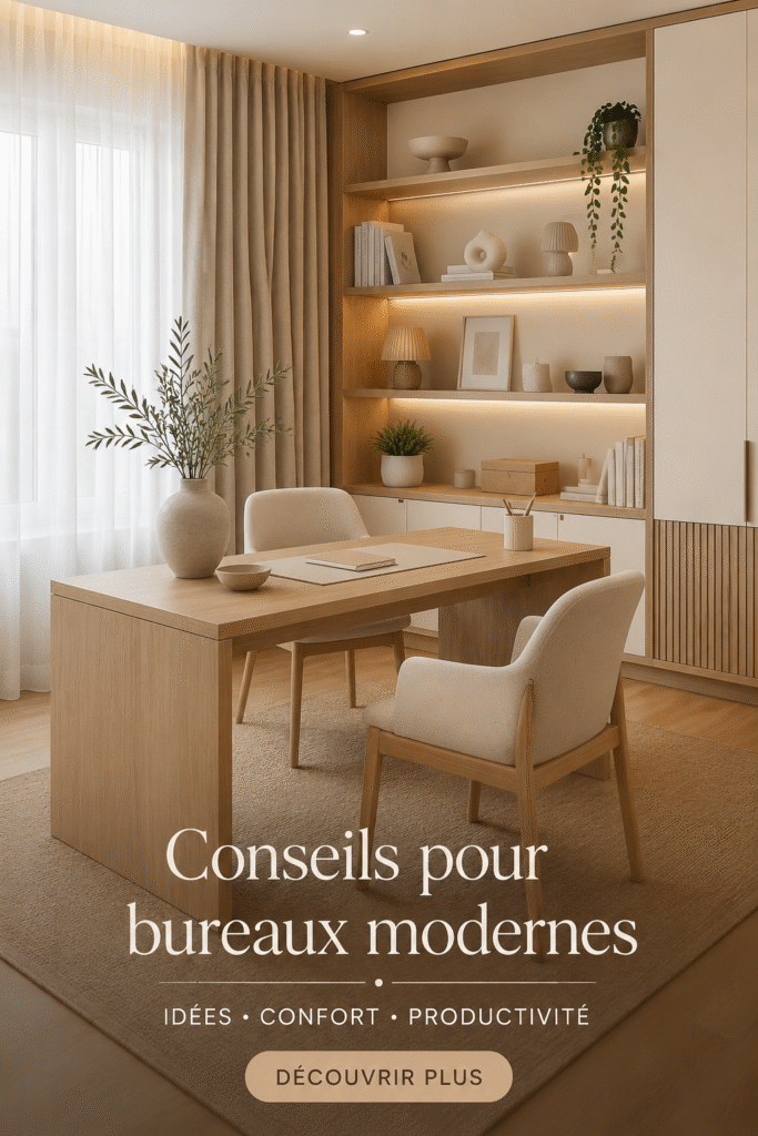 Bureau moderne bien aménagé avec des éléments décoratifs et fonctionnels