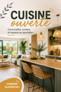 Cuisine ouverte moderne avec îlot central et éclairage naturel