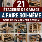 Etagère DIY en bois dans un garage bien organisé, idéale pour le rangement.