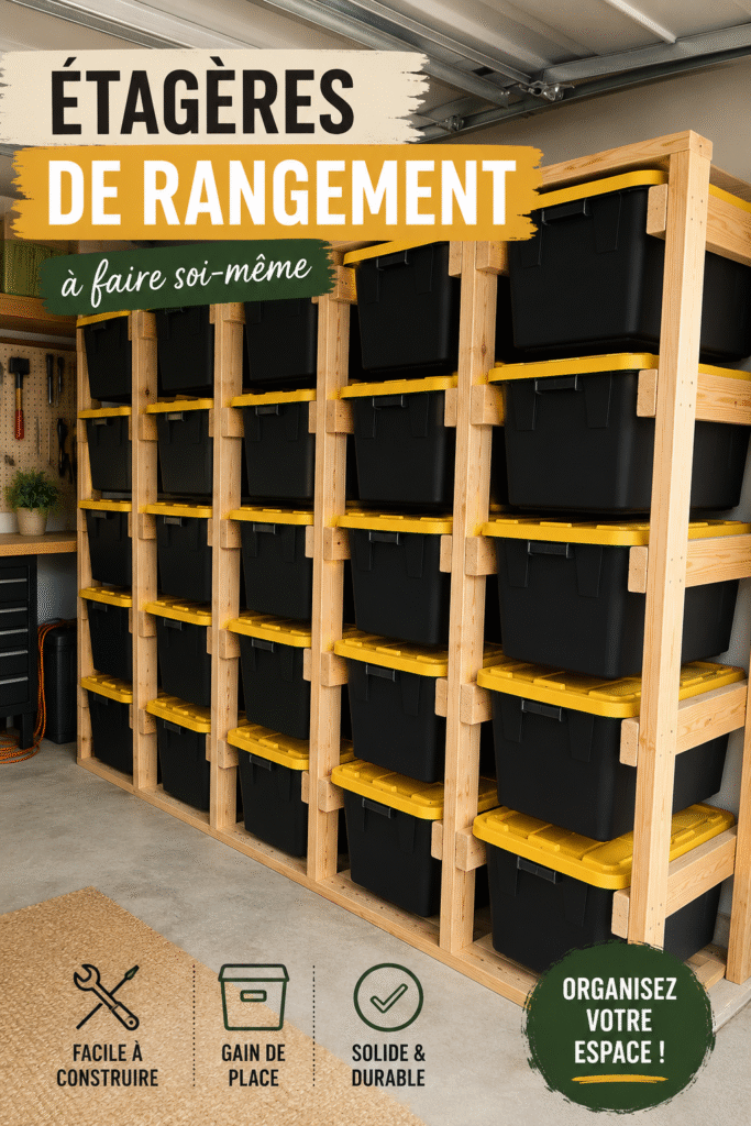Étagères en bois DIY dans un espace de rangement