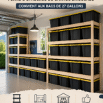 Étagères de garage DIY créées à partir de planches en bois bien rangées.
