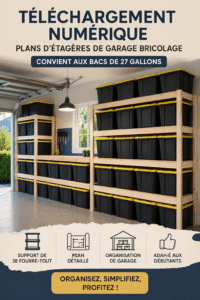 Étagères de garage DIY créées à partir de planches en bois bien rangées.