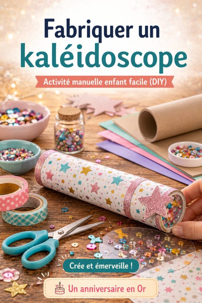 Deux enfants fabriquant un kaléidoscope coloré ensemble.