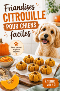 Un chien heureux dégustant une friandise à la citrouille faite maison.