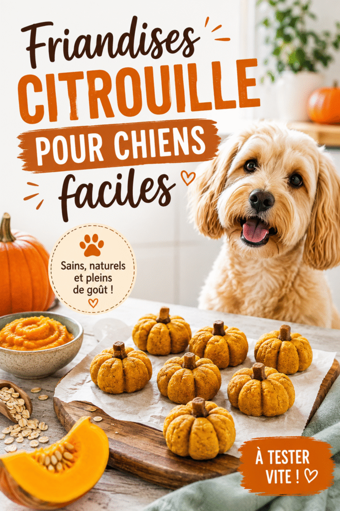 Un chien heureux dégustant une friandise à la citrouille faite maison.