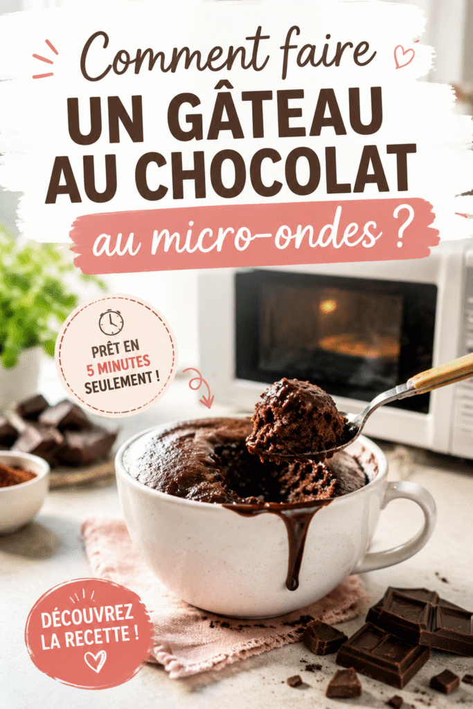 Un gâteau au chocolat moelleux cuit au micro-ondes avec une belle cuisson.