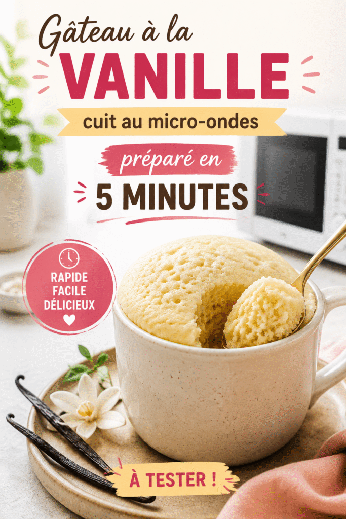 Gâteau à la vanille moelleux cuit au micro-ondes sur une table de camping.