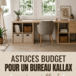 Aménagement d'un bureau élégant avec une bibliothèque Kallax et des accessoires pratiques.