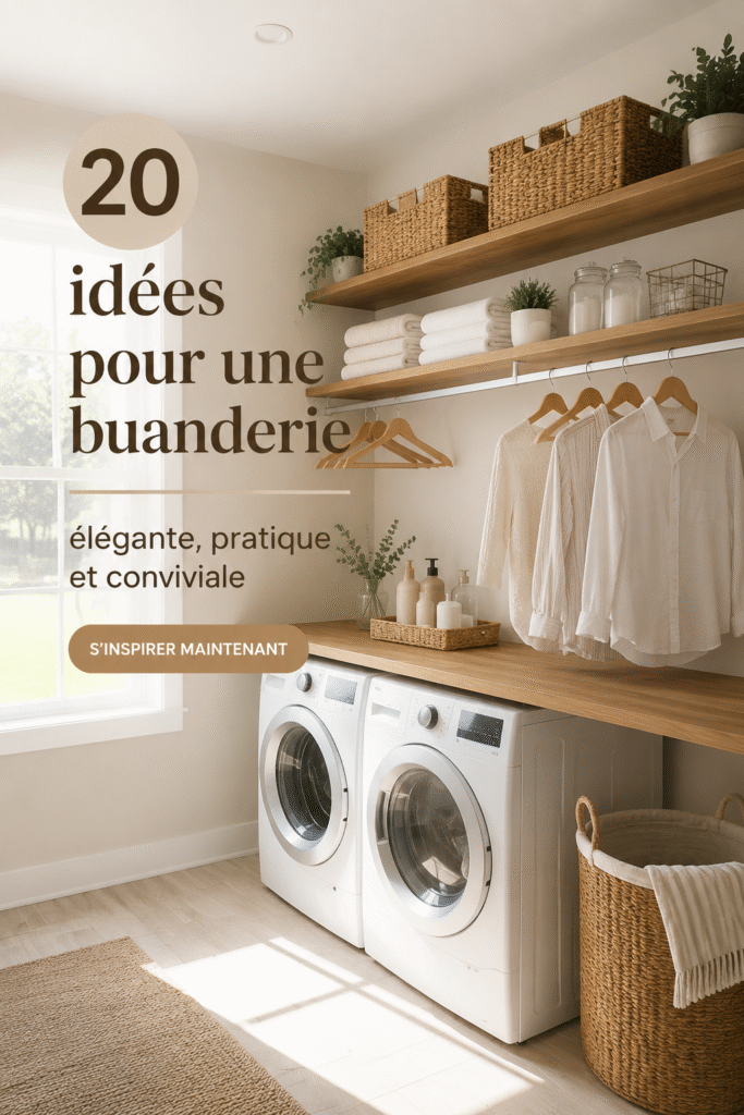 Buanderie aménagée avec un style cosy et pratique, équipée de rangements optimisés.